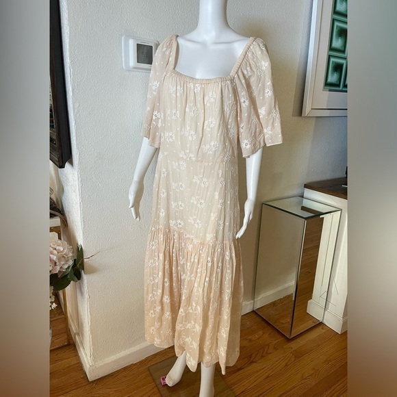 Dress LA VIE REBECCA TAYLOR BEIGE EMBROIDERED SIZE LARGE - Picture 11 of 12